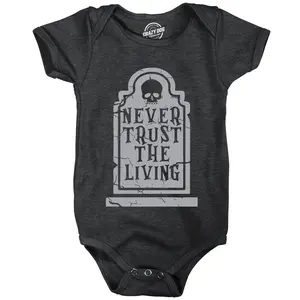 Never Trust The Living Baby Bodysuit Funny Sarcastic Halloween Grave Graphic Novelty Jumper For Infants Funny Baby Onesies Halloween Clothes for Baby Novelty Onesie Black -