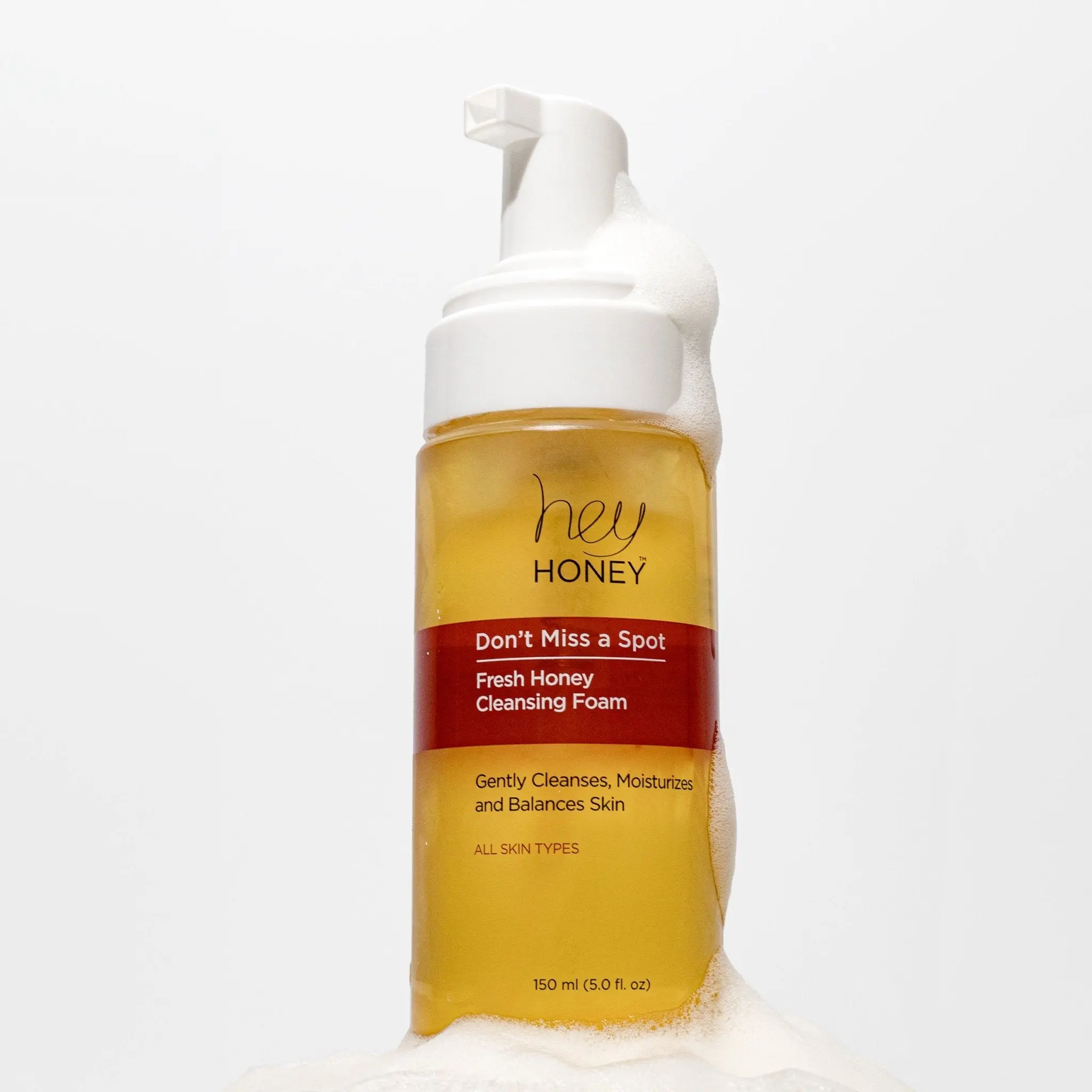 Hey Honey Don't Miss a Spot Fresh Honey Facial Cleansing Foam for Sensitive Skin 150 ml - Cruelty-Free & Recyclable Cleanser Skincare