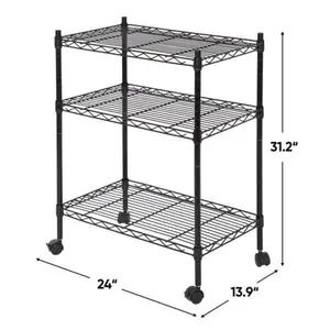 JupiterForce 3-Layer Adjustable Wire Shelving Storage Unit - Steel Frame with ABS Components, Plastic Shelves, 4 Wheels, High Max Load Multi-Purpose Home Organizer Rack