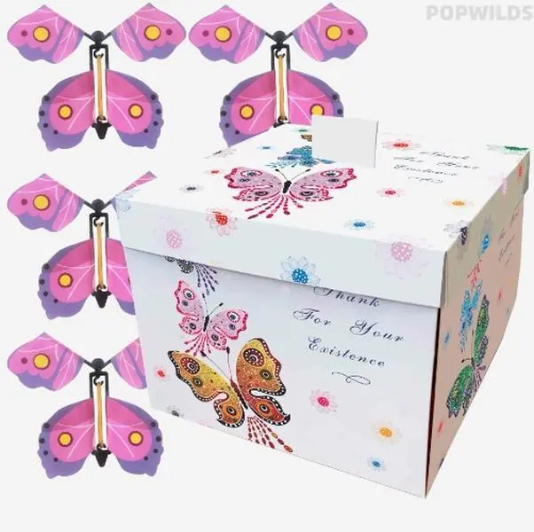 Surprise Explosion Gift Box with Flying Butterflies - Festive Gift for Parties, Christmas & Celebrations, Versatile Card and Cake Holder for Loved Ones, Butterfly, Party, Cardboard Box, Indoor, Visual Appeal, Joyful Theme, Brings Joyful Surprises, Card/Ca