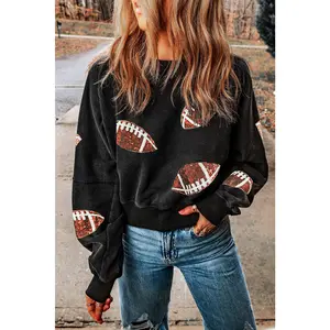 Sequin Football Patch Open Back Sweatshirt