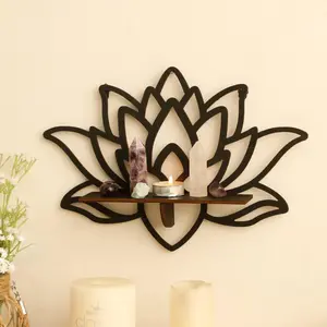 Wooden Lotus Shaped Wall Mounted Shelf, Creative Wall Hanging Storage Rack, Home Decor for Living Room Bedroom, Room Decor, Home Supplies