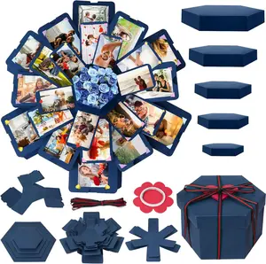Explosion Gift Box, Blue Exploding Photo Album Surprise Love Box with DIY Scrapbooking Accessories for Valentine's Day, Anniversary, Birthday, Wedding