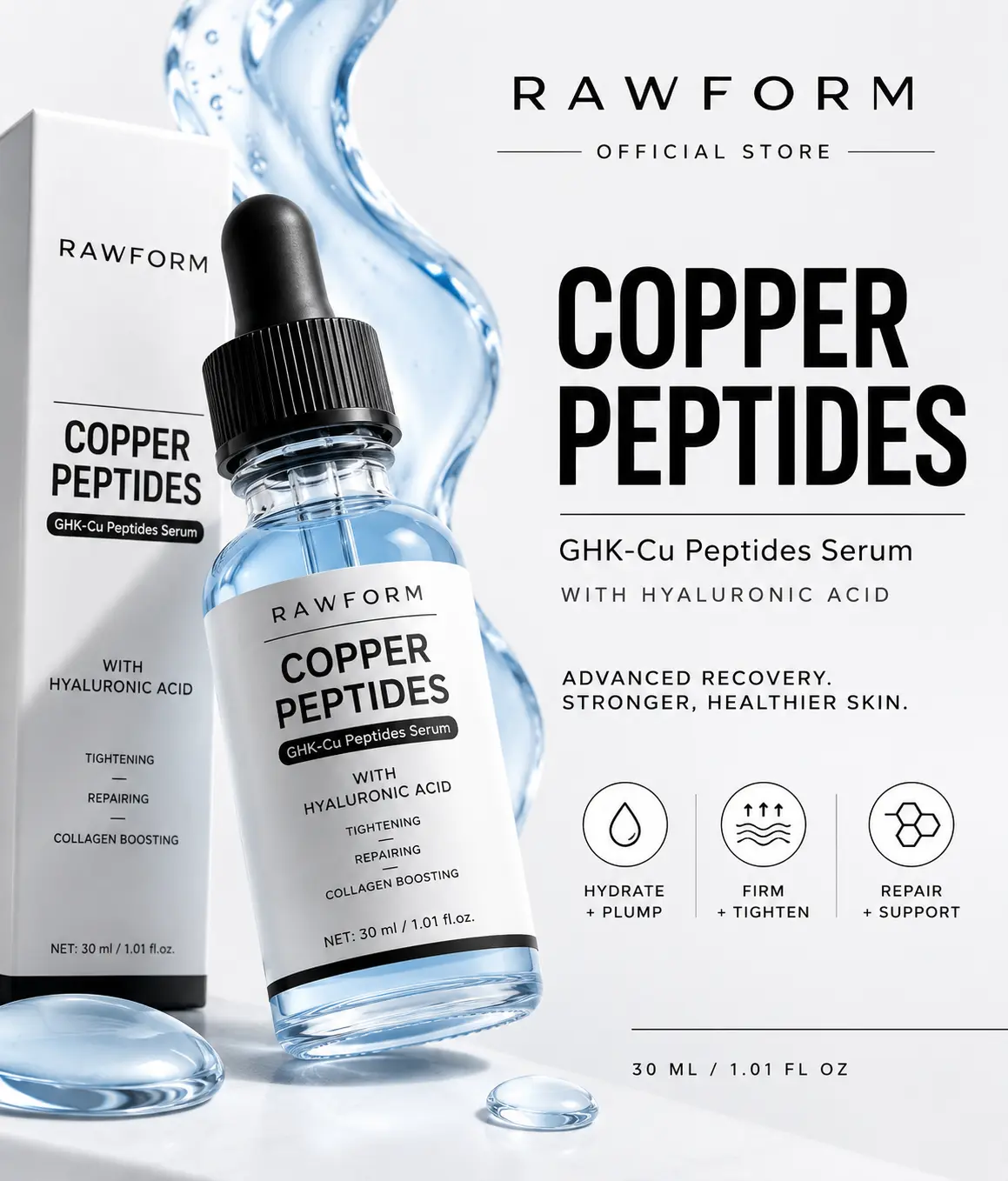 Ghk Cu Peptide Serum - Copper Peptide Serum for Tightening, Collagen Boosting & Hydrating - Topical Ghk Cu