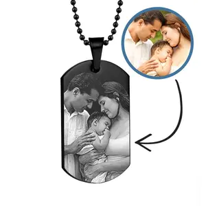 Black Stainless Steel Laser Dog Tag Photo Necklace