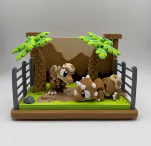 3D Printed Dino Exhibit Playset | Spinosaurus & Triceratops Figurines by 3DGOB