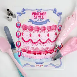 Vintage Cake Decorating Piping Practice Sheet Reusable Lambeth Style Techniques with Free Video Guide for Beginners Gift Idea