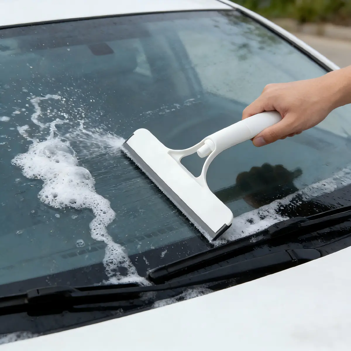 3-in-1 Spray Window Squeegee with Scraper, Multi-Use Home Care Cleaning Tool for Glass, Mirrors, Cars, White & Yellow deep