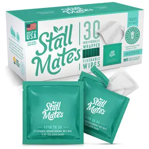 Stall Mates Wipes - 30 Individually Wrapped Flushable Wet Wipes with Vitamin-E & Aloe Unscented Hypoallergenic Travel Friendly Toilet Napkins