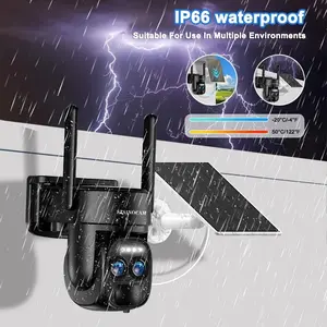 Solar Security Cameras Wireless Outdoor, 4K 2.4GHz WiFi PTZ Camera Battery Powered, 360°View Home Security Systems With Color Night Vision, Spotlight Siren, PIR Sensor, Auto Tracking, Human Detection, 2-Way Audio, security surveillance full hd smart