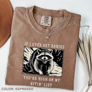 Comfort Colors Vintage If I Ever Get Rabies You're High On My Bitin' List T-shirt, Trendy Meme Funny Raccoon T-shirt, Best Gift For Her, Style Outfits