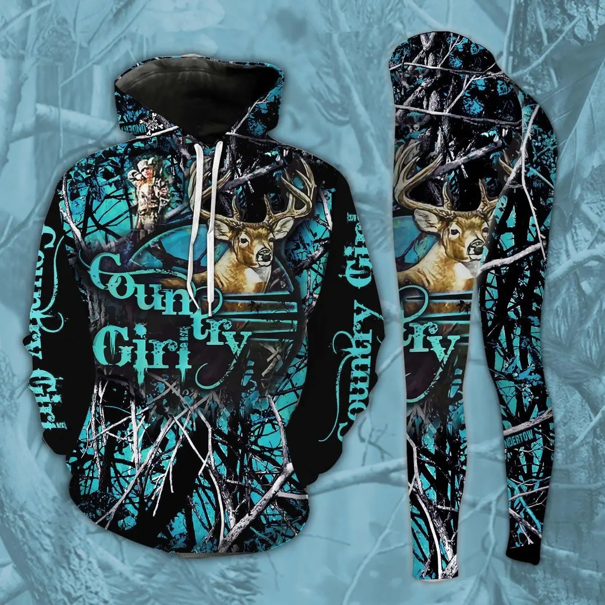 Custom Deer Skull Hunting Hoodie & Leggings – Personalized 3D Country Girl Set for Outdoor Lovers