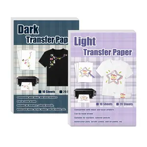 Iron on Heat Transfer Paper for T Shirts 10 Sheets A4 Printable Heat Transfer Light Dark Fabricfor Inkjet & Laserjet Printer