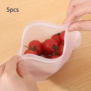 5pcs, Leakproof Reusable Sealed Bags For Food Storage And Travel, Silicone And Plastic Ziplock Bags For Fruit, Vegetables, Sandwiches, Meat, Snacks, And Meal Prep - Kitchen Supplies