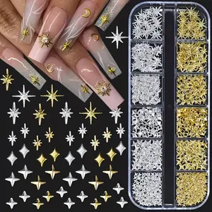 Star Nail Art Studs, Silver Color Cross Glitter Nail Accessories, Craft Supplies, 1 Box, Perfect for DIY Nail Designs