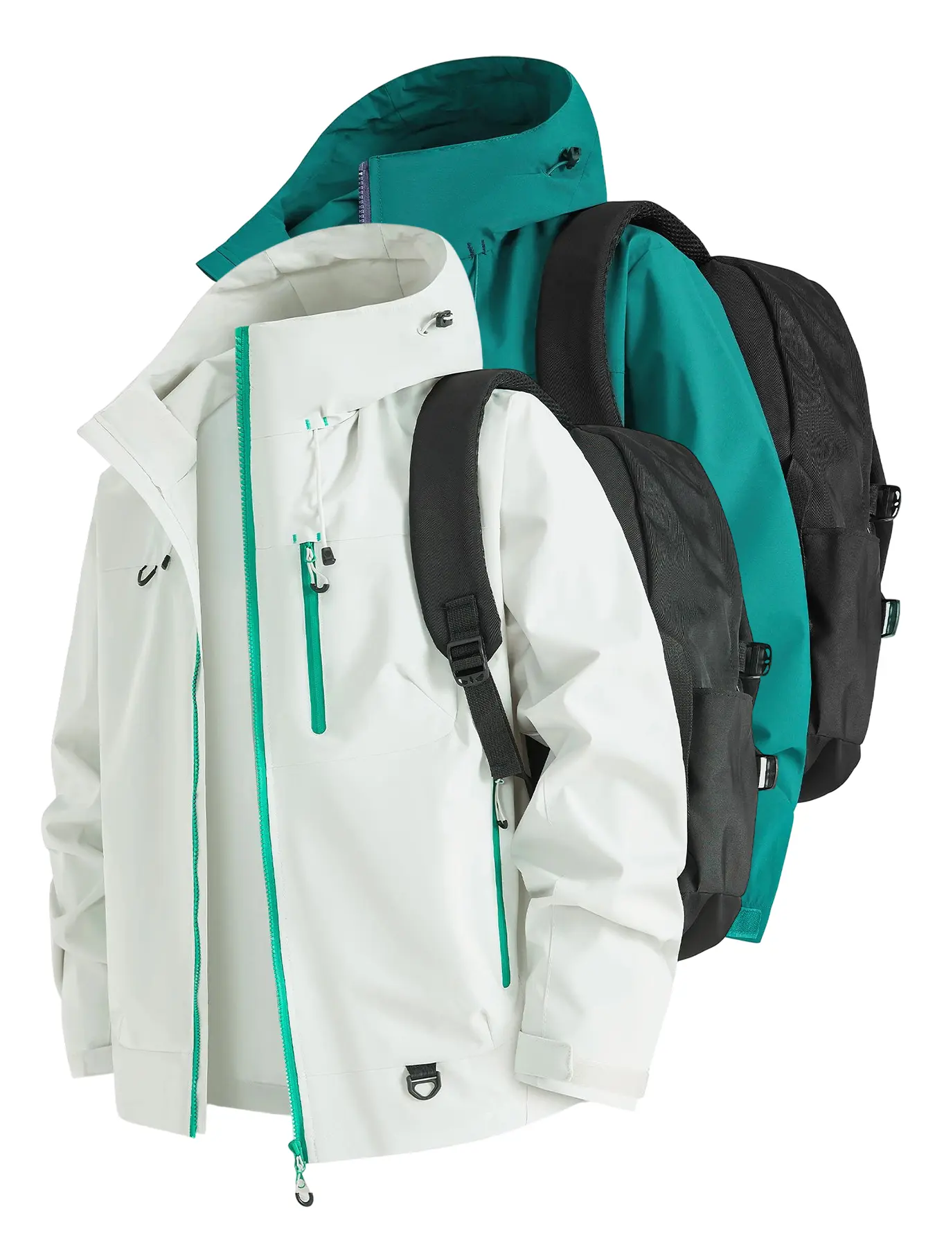 New outdoor hooded couple hiking jacket, spring and autumn windproof breathable fashionable plain color submachine jacket, outdoor zipper jacket, hiking jacket, waterproof windproof outerwear, men's fashionable clothing