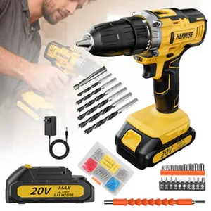 HANWISE 20V Cordless Drill Kit - Electric Drill Set With Battery & Charger, 25+1 Clutch Positions, LEDLight & Dual Speed Settings. Ldeal For Drilling In Wood/metal, Tightening Or Loosening Screws, Andsuitable For Users Of All Ages And Genders.