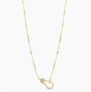 Pavé Hook 18K Gold Plated Necklace- Minimalist Layering Necklace