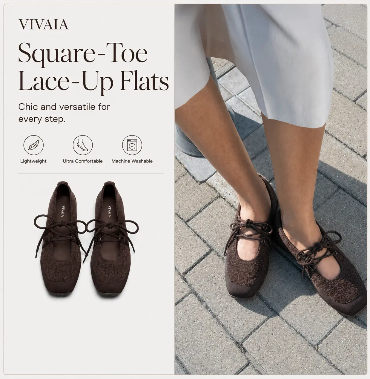 Recommend Size down ½ (True to size for wide feet) | VIVAIA Square-Toe Mary Jane Flats, Wide-Feet Friendly Velvet Knit Shoes with Cushioned Bubble Sole, Fall Shoes for Women, Back to School (Cecily)