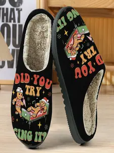 Funny Gingerbread Man Christmas Slippers, Base with Fun Text and Image, Soft Plush Lining, Casual Home Wear for Fall & Winter