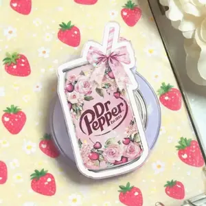 Pink Dr Floral Soda Pepper MagSafe Phone Grip: Cute Coquette Aesthetic Magnetic Phone Holder, Girly Soda Lover Gift, Phone or Kindle Popgrip
