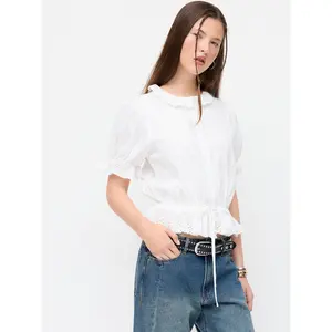 Cider Cotton-blend Puff Sleeve Lace Trim Broderie Anglaise Oversized Blouse