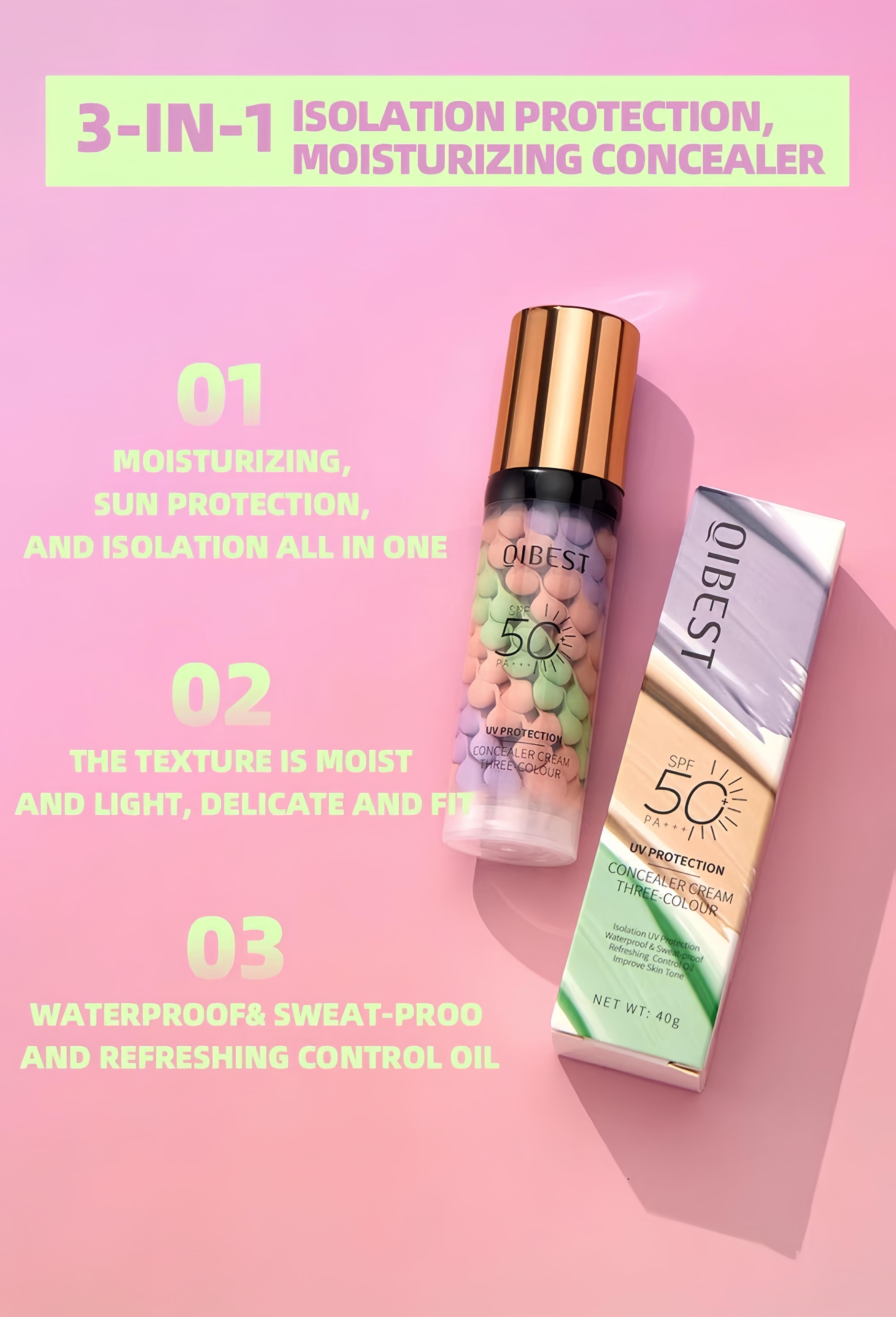 3-In-1 Tinted Sunscreen Cosmetic - Triple Color Protection, Hydrating Moisturizing, Oil Control, Waterproof, Sweatproof, Color Correcting Makeup (Concealer & Foundation), Moisturize, Spf Makeup