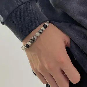 Men's Beaded Bracelet - Stainless Steel, Natural Stone, 8MM, Wrist Bracelet - Jewellry Gifts for Dad