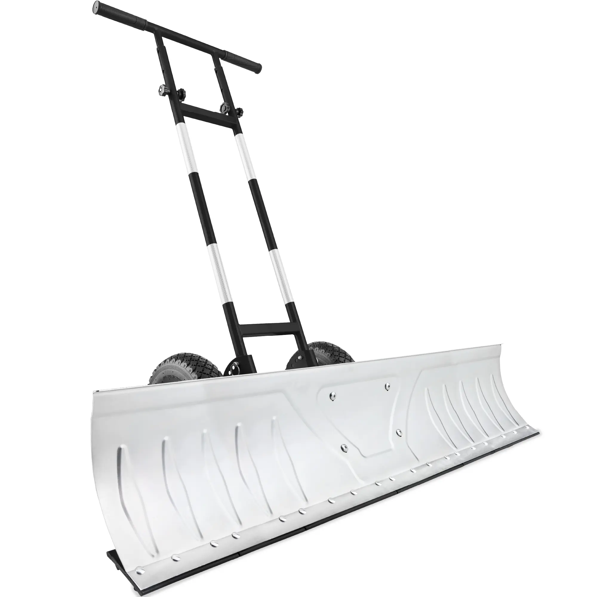 Best Choice Products 48in Hand Snow Pusher w/ 2 Wheels, Adjustable Handle, Blade Angle, Reflective Tape