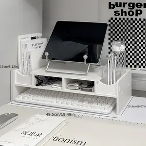 Stylish 3-Tier Desktop Organizer with Drawers, Cute White Storage Rack with Red Knobs, Countertop Shelf for Stationery, Makeup, Skincare, Office Supplies, Dorm Decor, Desk Accessories for Women & Girls
