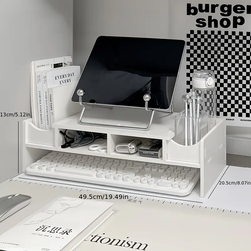 Stylish 3-Tier Desktop Organizer with Drawers, Cute White Storage Rack with Red Knobs, Countertop Shelf for Stationery, Makeup, Skincare, Office Supplies, Dorm Decor, Desk Accessories for Women & Girls