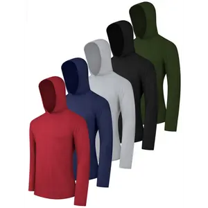 5pcs Men's Athletic Hoodies - Long Sleeve, UPF & UV Protection Fishing Shirts | Lightweight Rash Guards for Outdoor Activities