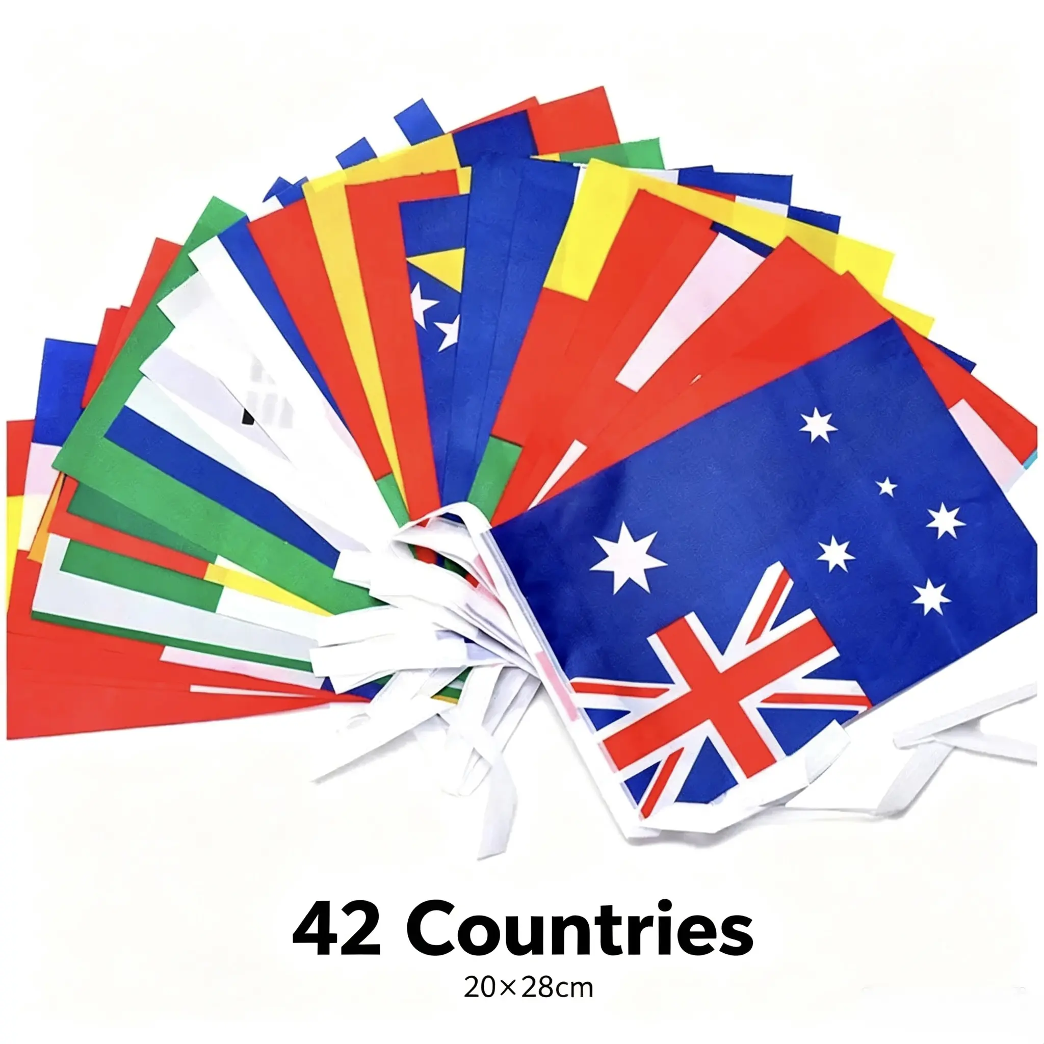 42-Country International Hanging Bunting Flag Set, 20×28 cm Lightweight Waterproof Polyester Pennants with Prints, Festive & Party Decoration for Sports Events, Classroom Layout