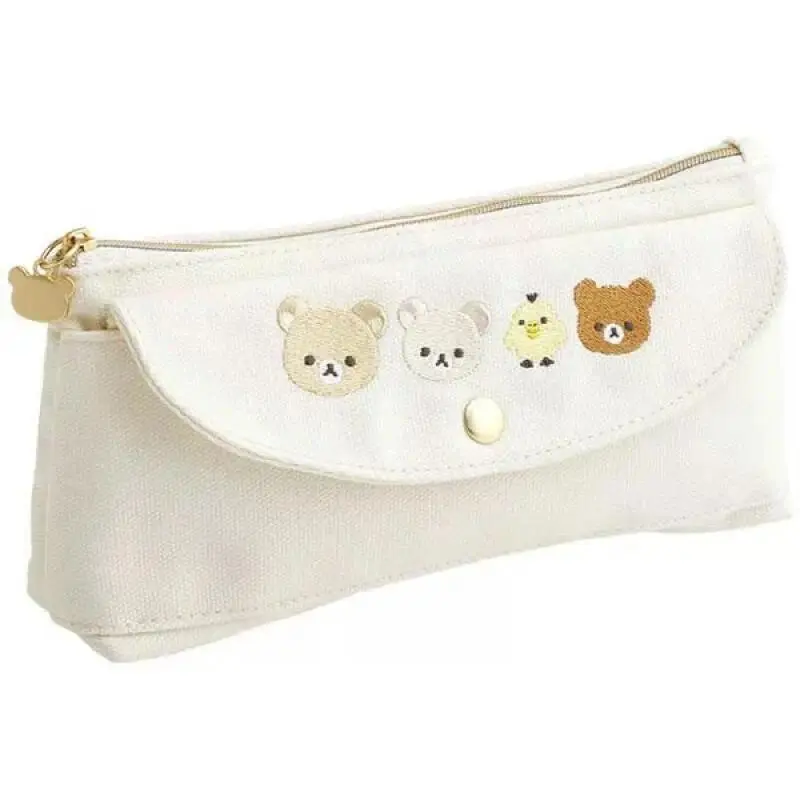 Rilakkuma Embroidery Pencil Case Cartoon Cute Button Large Pencil Case Capacity Change Stationery Storage Bag Birthday Gift