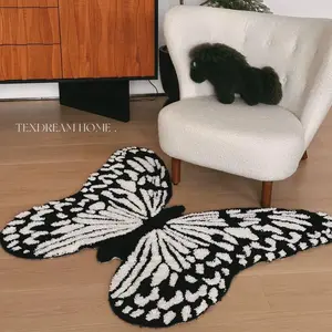 Butterfly Shaped Rug - Black and White Pattern, Polyester, 40inch x 45inch, Non-Slip Design, Modern Style, Ideal for Indoor Use room decor