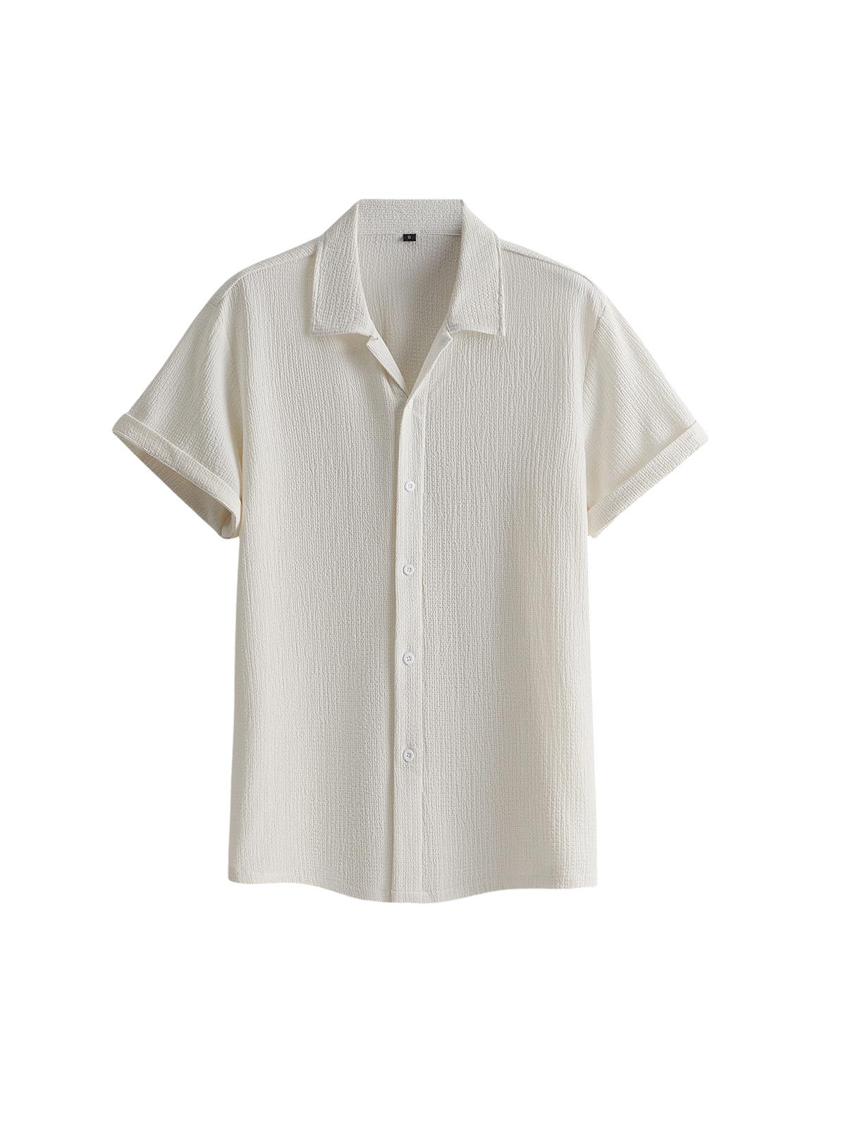 2-pack men’s summer short-sleeve shirts: men’s short-sleeve shirt, men’s shirt. Textured checkered short-sleeve shirt with button design; loose fit, turn-down collar, solid color, lightweight and breathable. Available in multiple colors—solid and versatil
