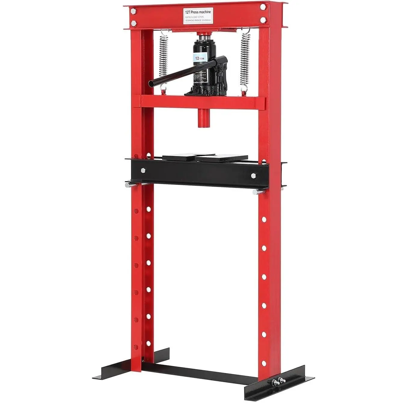 12 Ton Hydraulic Press, Heavy-Duty Adjustable H-Frame Garage Floor Shop Press with Stamping Plates to Straighten Bend or Press Parts, for Straightening/Automotive Repair/Garage Use,Red