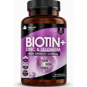 Biotin Hair Growth Vitamins 12000mcg High Strength with Coconut Oil - Promotes Healthy Hair Skin & Nails - Biotin Vitamins for Women& Men Vegan, Gluten Free Supplements - Made in The UK by New Leaf