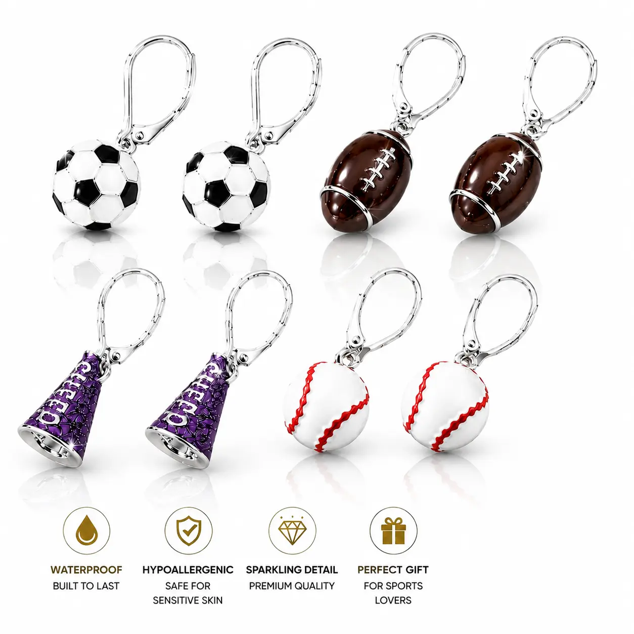 Women's Lightweight Sport-Inspired Alloy Earrings - Stainless Steel Studs, Hoops, Sleepers, Drop Styles, Cheer, Game Day Team Spirit Gifts, Party, Shining, Unisex Casual Fashion for Coaches, Daily Wear