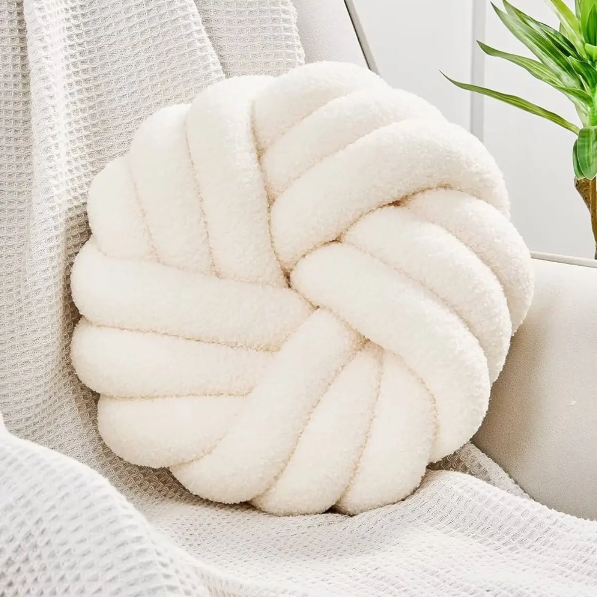 Knot Pillows, 14" Decorative Throw Pillows Round Pillows Cushion, Soft Handmade Knotted Ball Pillow Plush Cushion Home Decor for Bed Couch Living Room (Ivory, 14 Inch)
