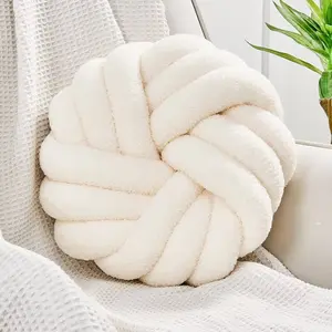 Knot Pillows, 14" Decorative Throw Pillows Round Pillows Cushion, Soft Handmade Knotted Ball Pillow Plush Cushion Home Decor for Bed Couch Living Room (Ivory, 14 Inch)