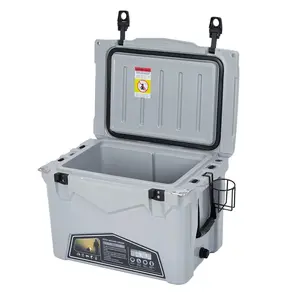 35 Quart Portable Ice Cooler, Heavy Duty Ice Chest with Portable Cup Holder, Fish Ruler, Bottle Openers, Camping Cooler for Beach Boat ,Cold Grey