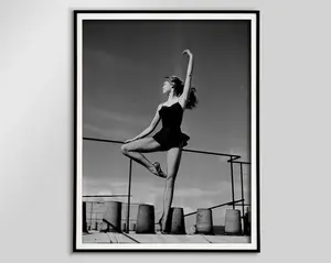 Brigitte Bardot Dancing on the Roofs of Paris, Black and White, Vintage Photography Print, Ballet Poster, Girly Wall Art, Dance Poster, 90s