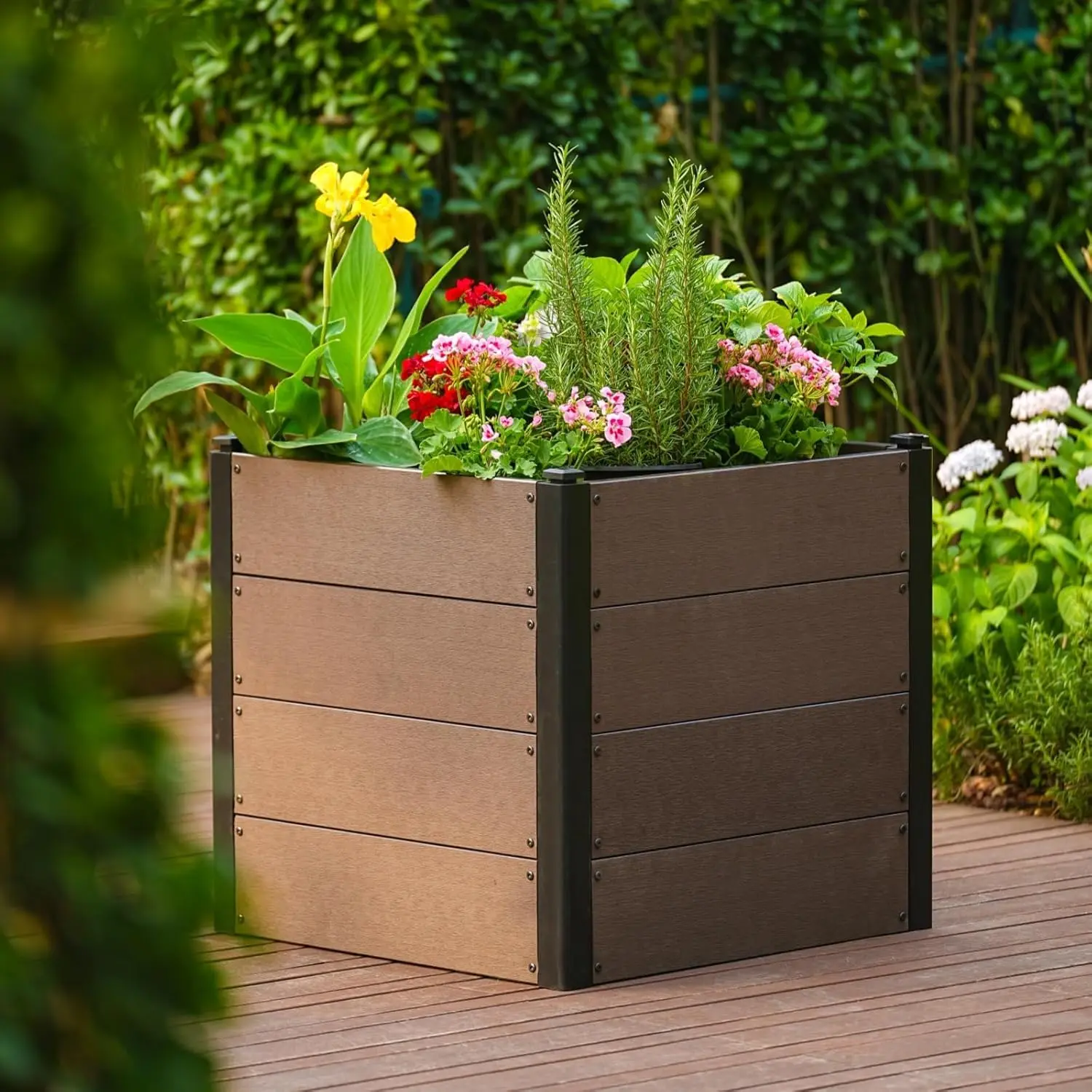 Garvee Elevated Wood-Look Garden Bed Planter Box 	64x64x60cm, No Bottom - Durable Composite Material - Deep Root Design - Outdoor Space-Saving, Easy Assembly, For Vegetables, Herbs, Flowers
