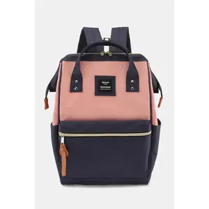 Waterproof Canvas Backpack Bag with Side Pockets - Soft Pink & Navy Blue Eco-Friendly Large Capacity Adjustable Straps & Top Handle