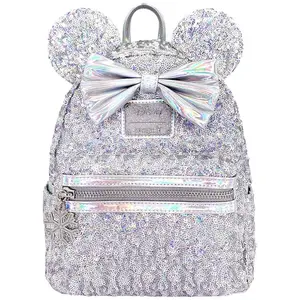 Loungefly Disney Minnie Mouse Silver Holographic Sequin Mini Backpack