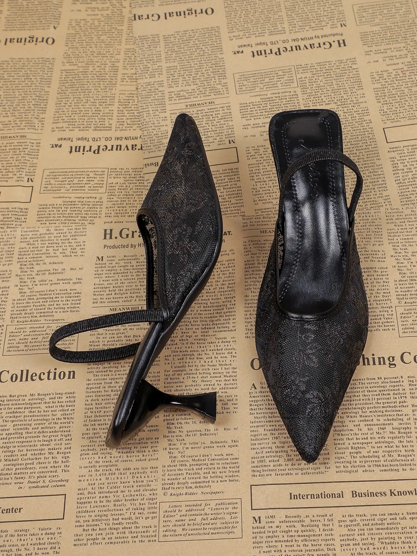 Elegant Embroidered Lace Breathable Mesh Women's High Heel Elegant Classy Sandals, Pointed Toe Slim Heel Slip-On Shoes, Above Ankle Style