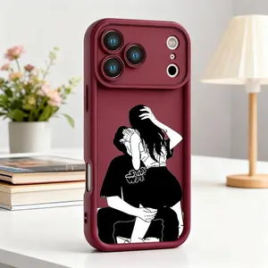 Personalized Fashion Black and White Couple Hug iPhone 17 16 15 14 13 12 11 PRO MAX PLUS, AIR Mini SE and iPhone XS MAX Fashion Full Coverage Protective Case Anti-drop Anti-slip TPU Soft Case Creative Colorful Phone Case Couple Hug Pattern Minimalist Art
