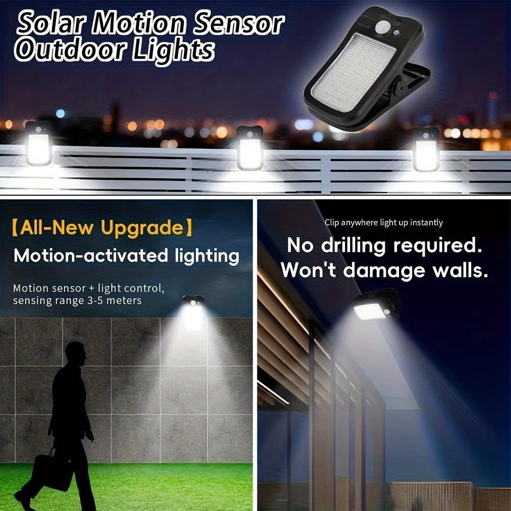 Solar Motion Lights - 2/4pcs Clip-On Solar Powered 60 LED Ultra Bright Rechargeable IP65 Rated Water Resistant Outdoor Security Lamps, 3 Multi-Modes, 100° Wide Angle, Smart Flood & Spot Lighting for Porch, Balcony