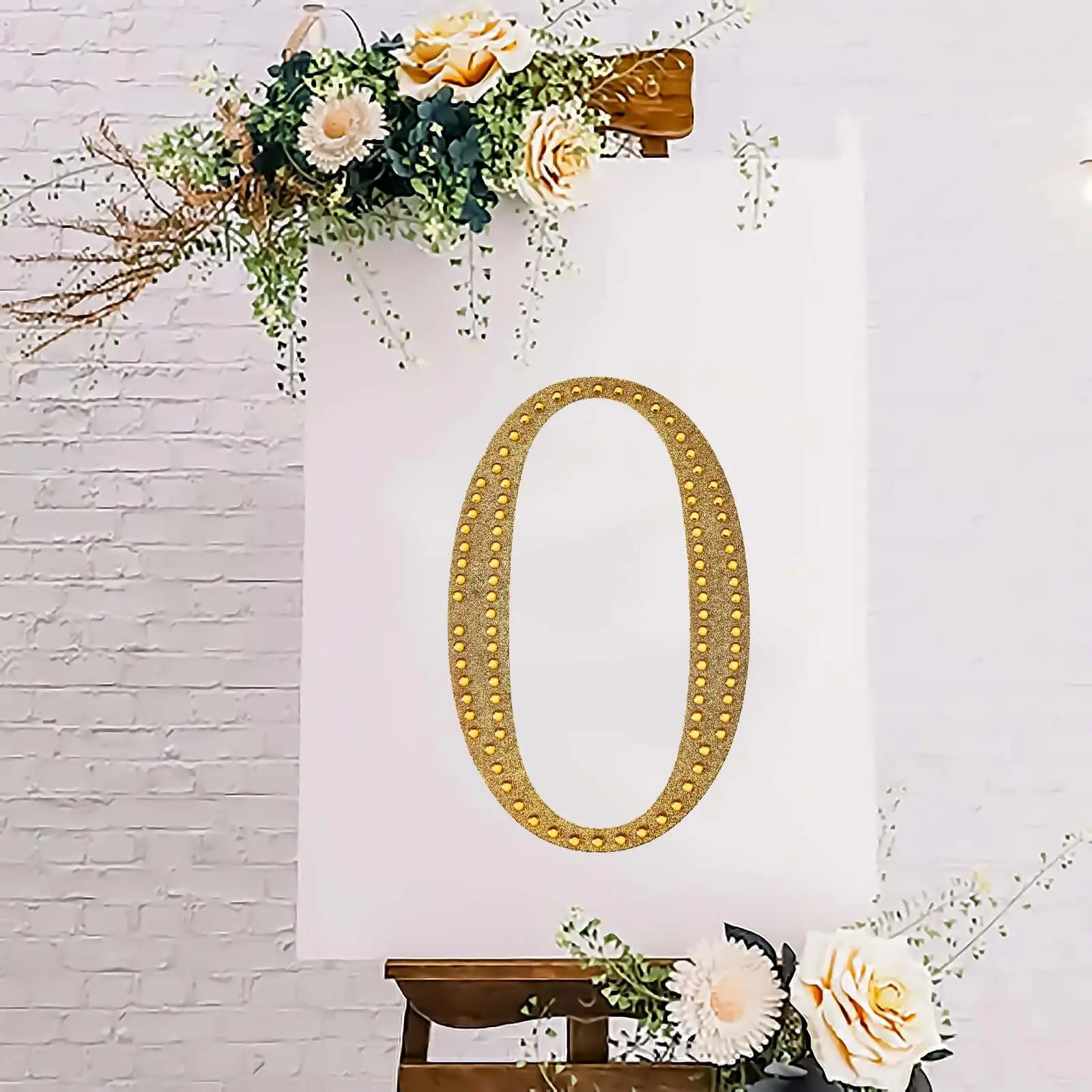 8" Gold Glitter Numerical Only Adhesive Rhinestone "0" Stickers - DIY Sparkle Embellishments for Baby Shower, Art Stickers, Adhesive Decals (1 Sheet)